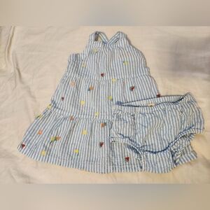 Tucker + Tate Blue and White Striped Dress Set with Embroidered Accents